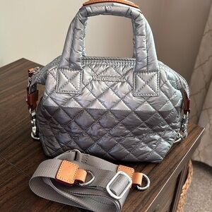 MZ Wallace Sutton Micro Silver 2 Tone Quilted Women's Bag Excellent Condition